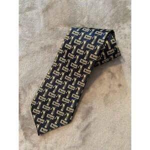 Valentino Garavani Tie‎ Mens OS Navy Gold Golf Club Silk Handmade Italy Novelty
